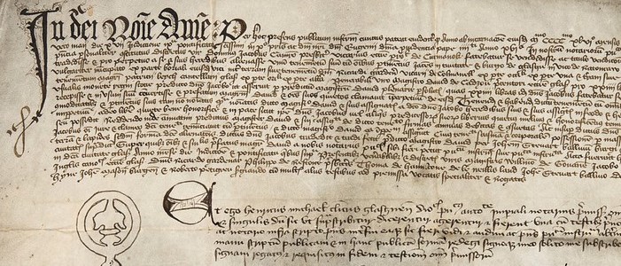 Instrument of sasine upon a sale by Sir James Cameron vicar of Carmock to David de Cadzow and his heirs of a tenement and pertinents in the Rottenrow. (17 May 1446)