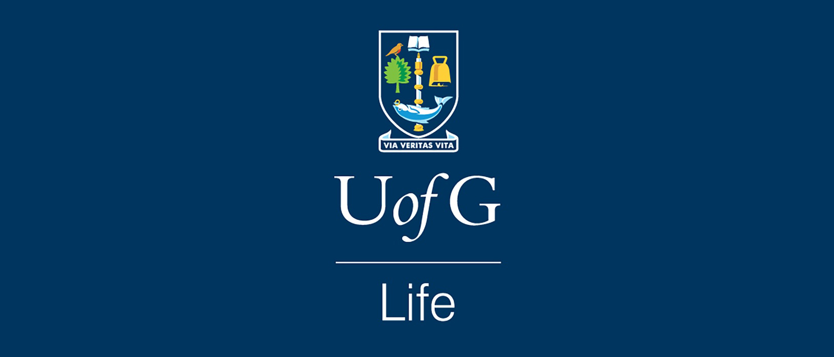 University marque with the words 'UofG Life' on it, on a blue background