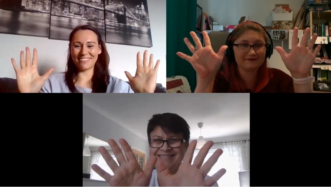 3 women demonstrating hand washing