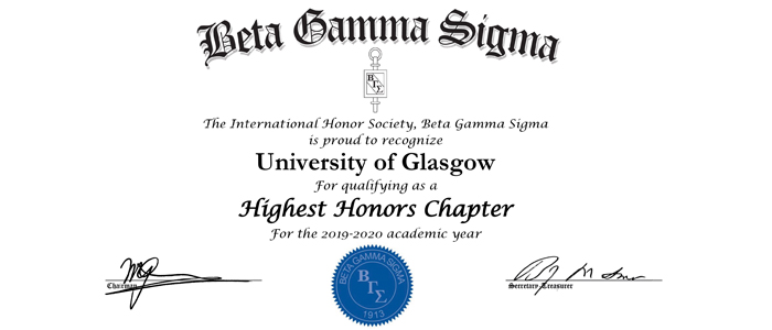 Beta Gamma Sigma High Honors certificate