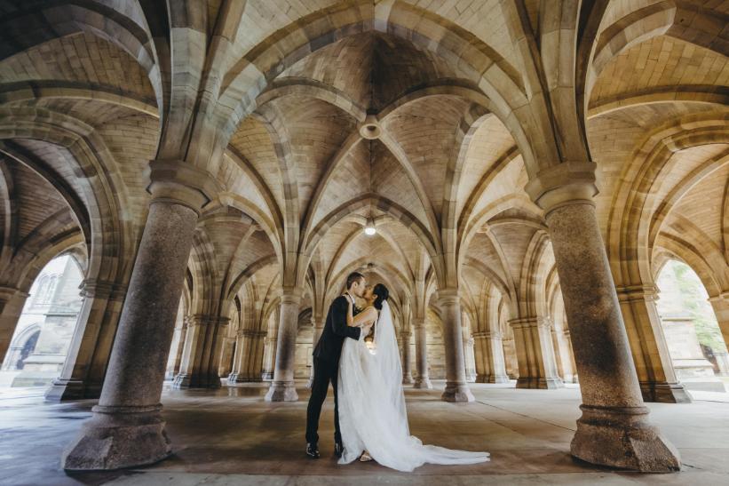 The happy couple, Yanling Zhu and Louie Liu in our famous cloisters. Picture credit: Gao Peng