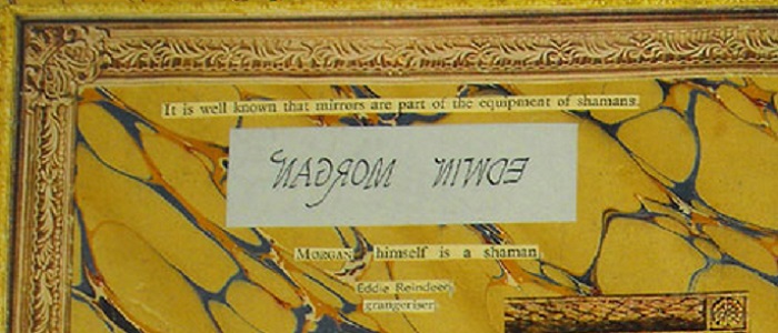 Cover of a scrapbook designed by Edwin Morgan as a student