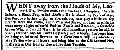 Newspaper ad for runaway slave Shallo