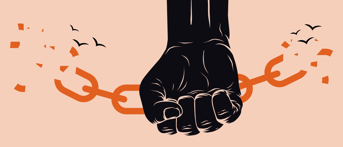 Graphic of a fist breaking a chain