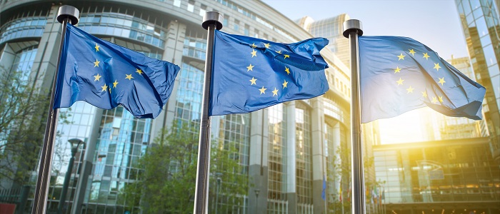 Image of EU flag against parliament in Brussels, Belgium, to represent the EURECON project