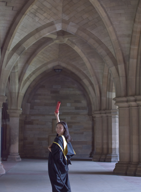 Photo of Rong Cai in the University Cloisters 