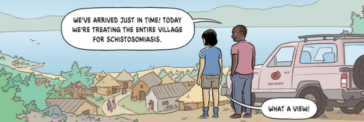 Helminths comic image - village view