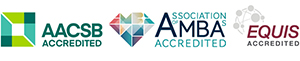 An image of three accreditation logos - AACSB, AMBA and EQUIS
