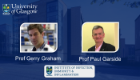 A graphic with head and shoulder shots of Prof Graham and Prof Garside set against a filtered image of the SGDB