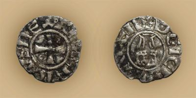 Amalric and successors, kings of Jerusalem, billon denier, 1163 – c.1235, silver alloy, Kingdom of Jerusalem,  GLAHM:39476, McFarlan. 