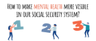 Graphic of three people with the words 'How to make mental health more visible in our social security system'
