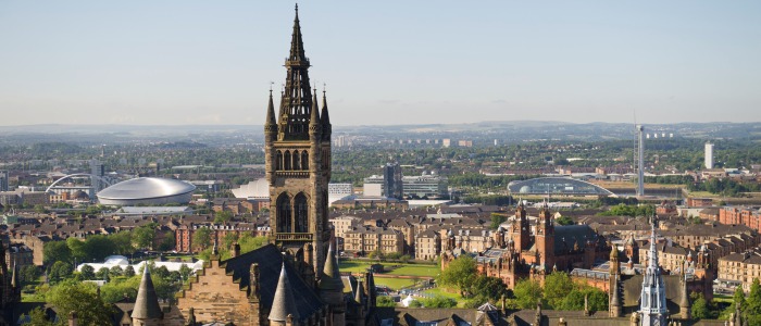 A view of Glasgow including the Hydro, University Tower and Science Centre, taken from the Library.