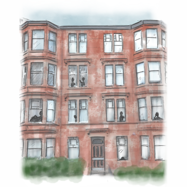 Picture of red brick tenements in Glasgow