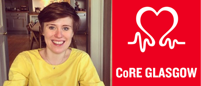 Leanne portrait and BHF CoRE logo