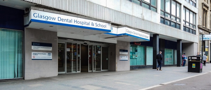 Front of Glasgow Dental Hospital from Sauchiehall Street