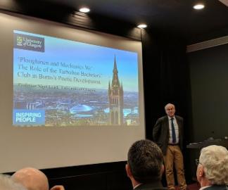Prof Nigel Leask speaks at the inaugural Craig Sharp lecture in 2018