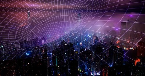 Futuristic view of a city with network