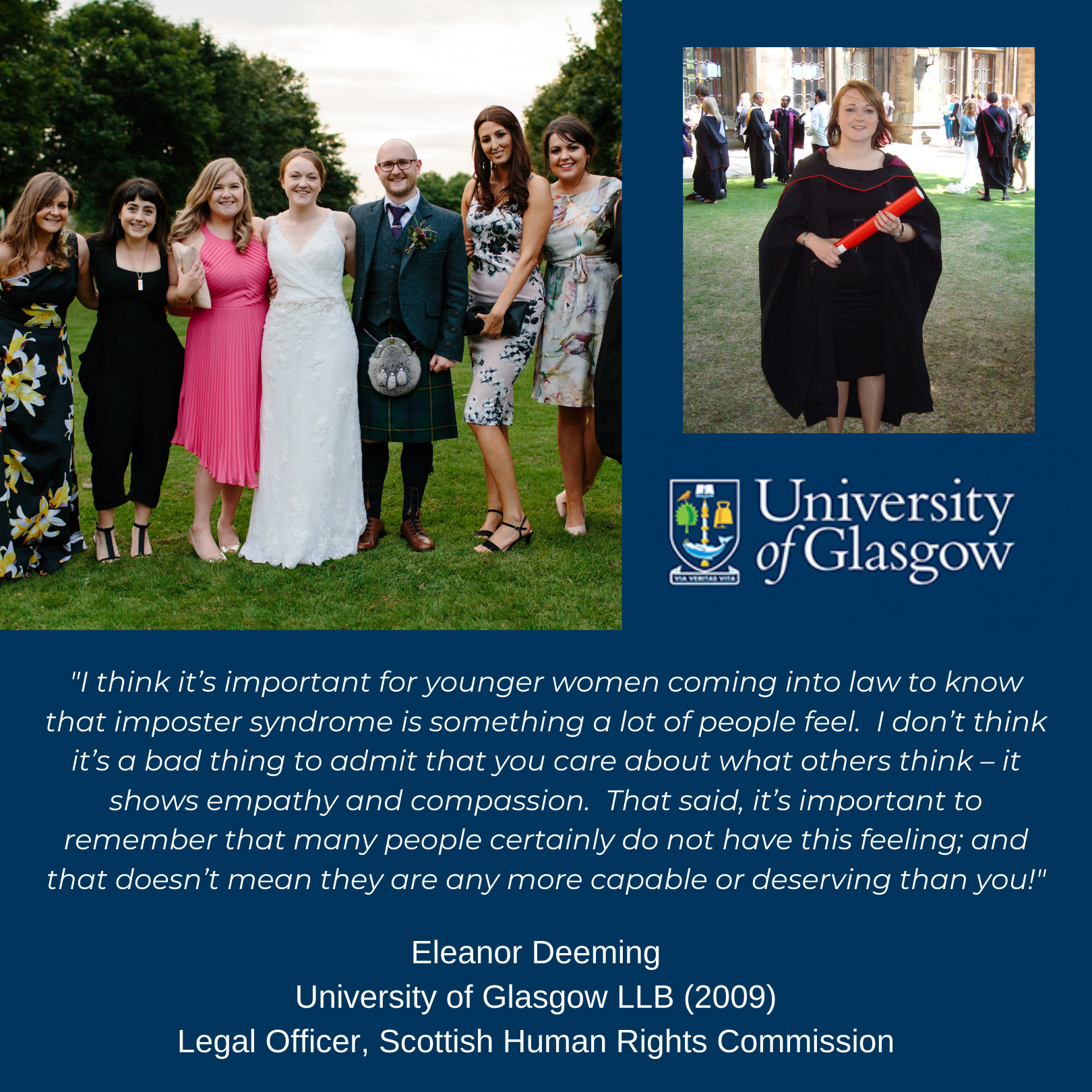 Bride with friends and same woman as graduate