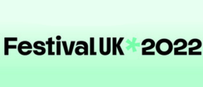Festival UK 2022 Logo black text on green background