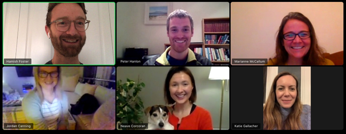 Group of staff attending virtual international conference