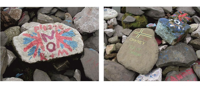 painted stones at the cairn in 2017