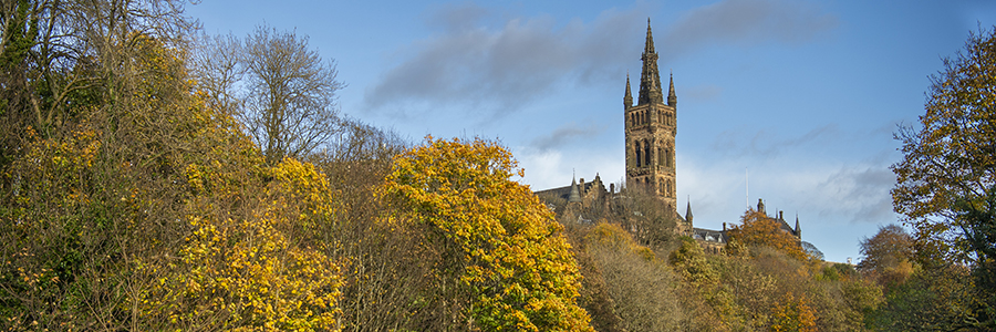 The Gilbert Scott Building from the River Kelvin