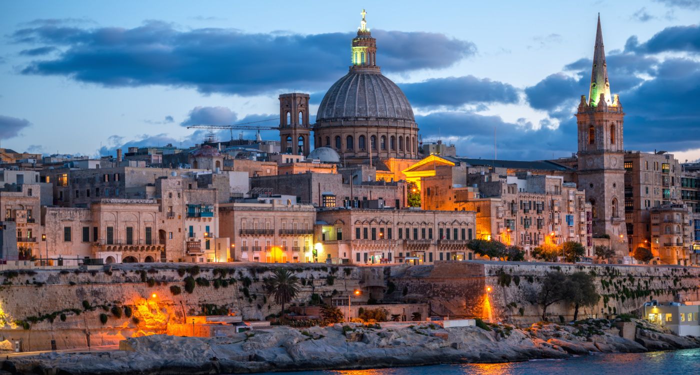 Evening view of the Valletta skyline including the Basilica of Our Lady Mount Carmel [Photo: Shutterstock]