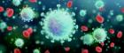 Photo of coronavirus with red and blue background