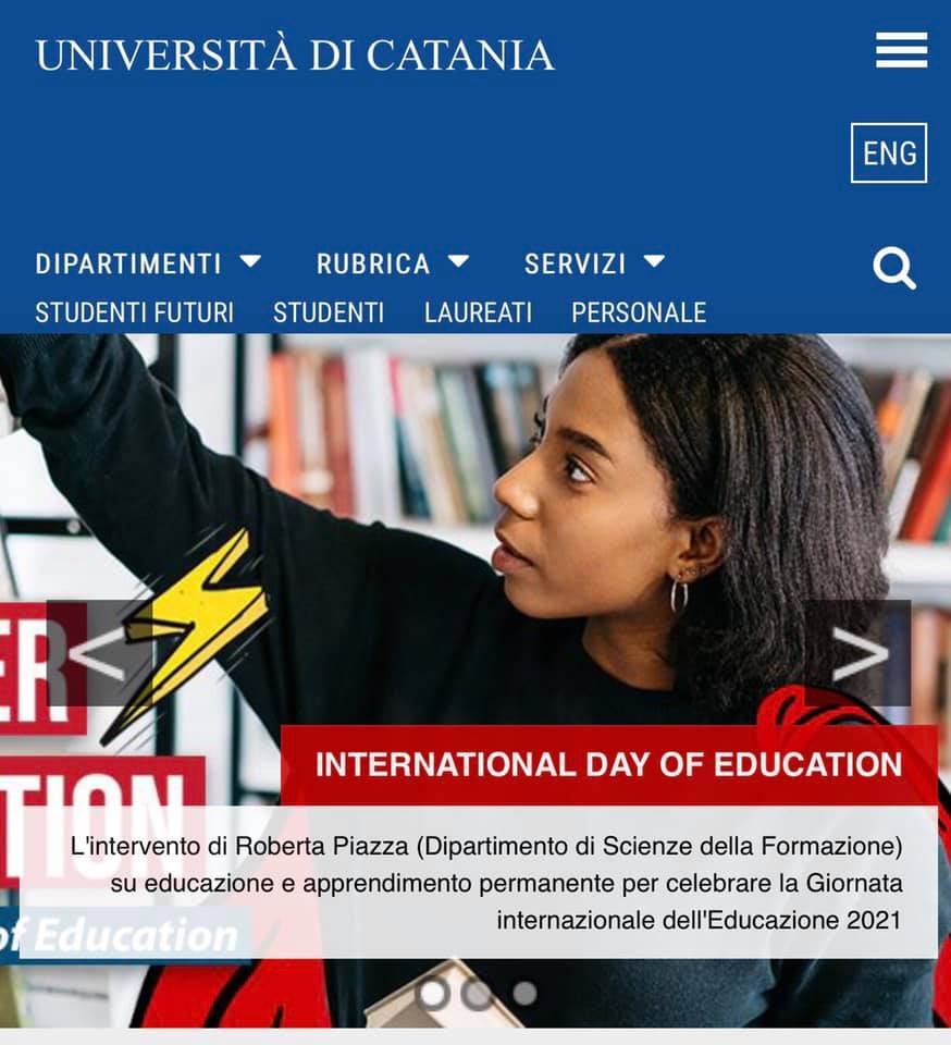 A Flyer form the Universita Di Catania showing a student in a classroom holding up their hand