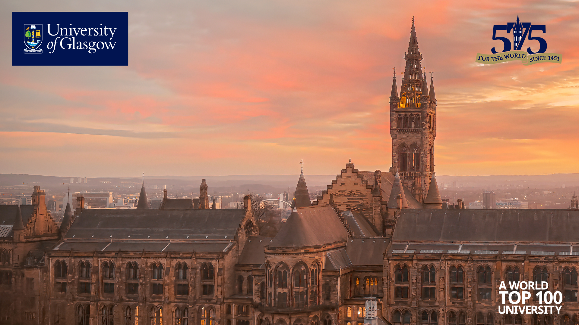 The Gilbert Scott Building pictured at sunset
