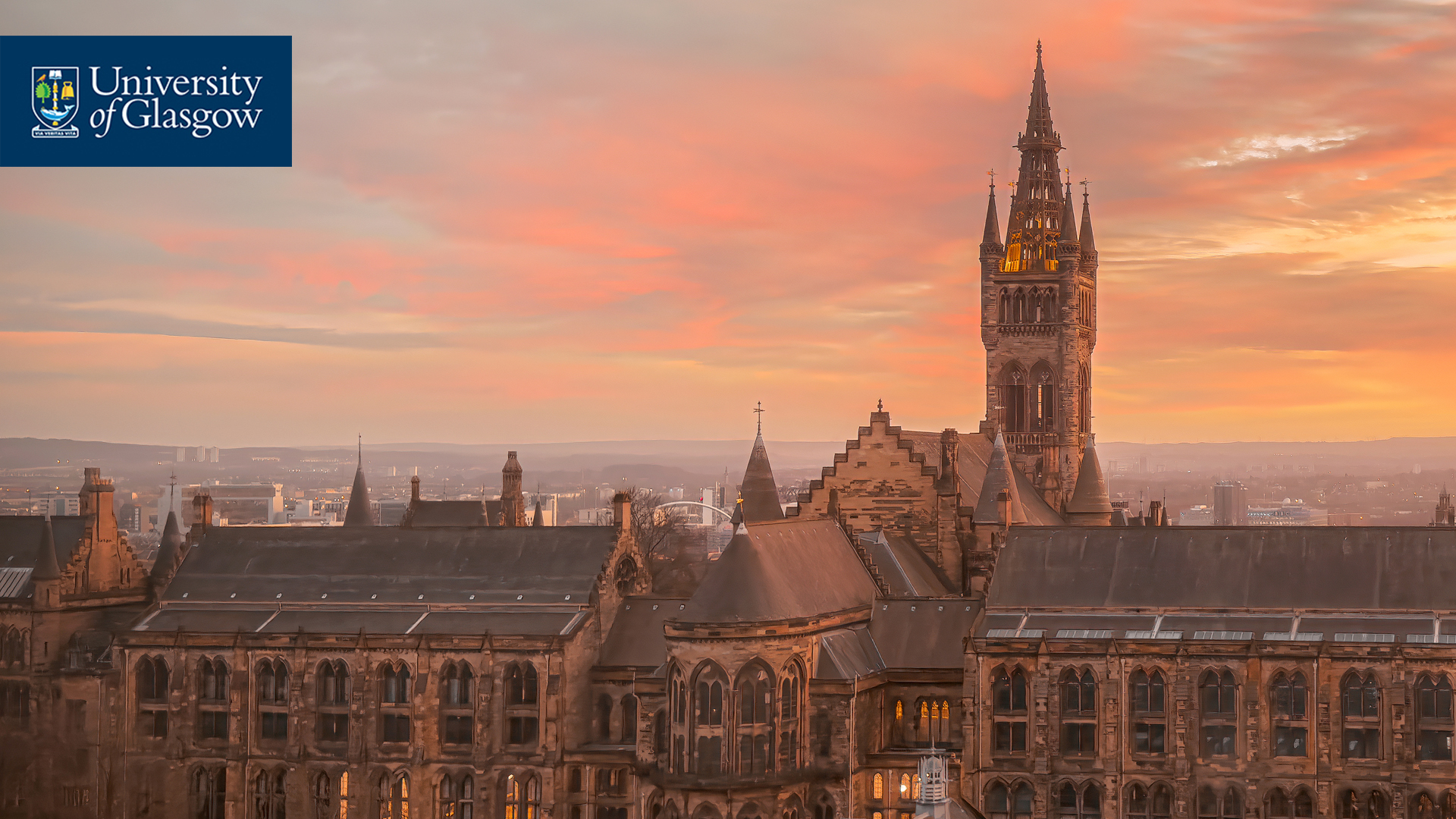 The Gilbert Scott Building pictured at sunset