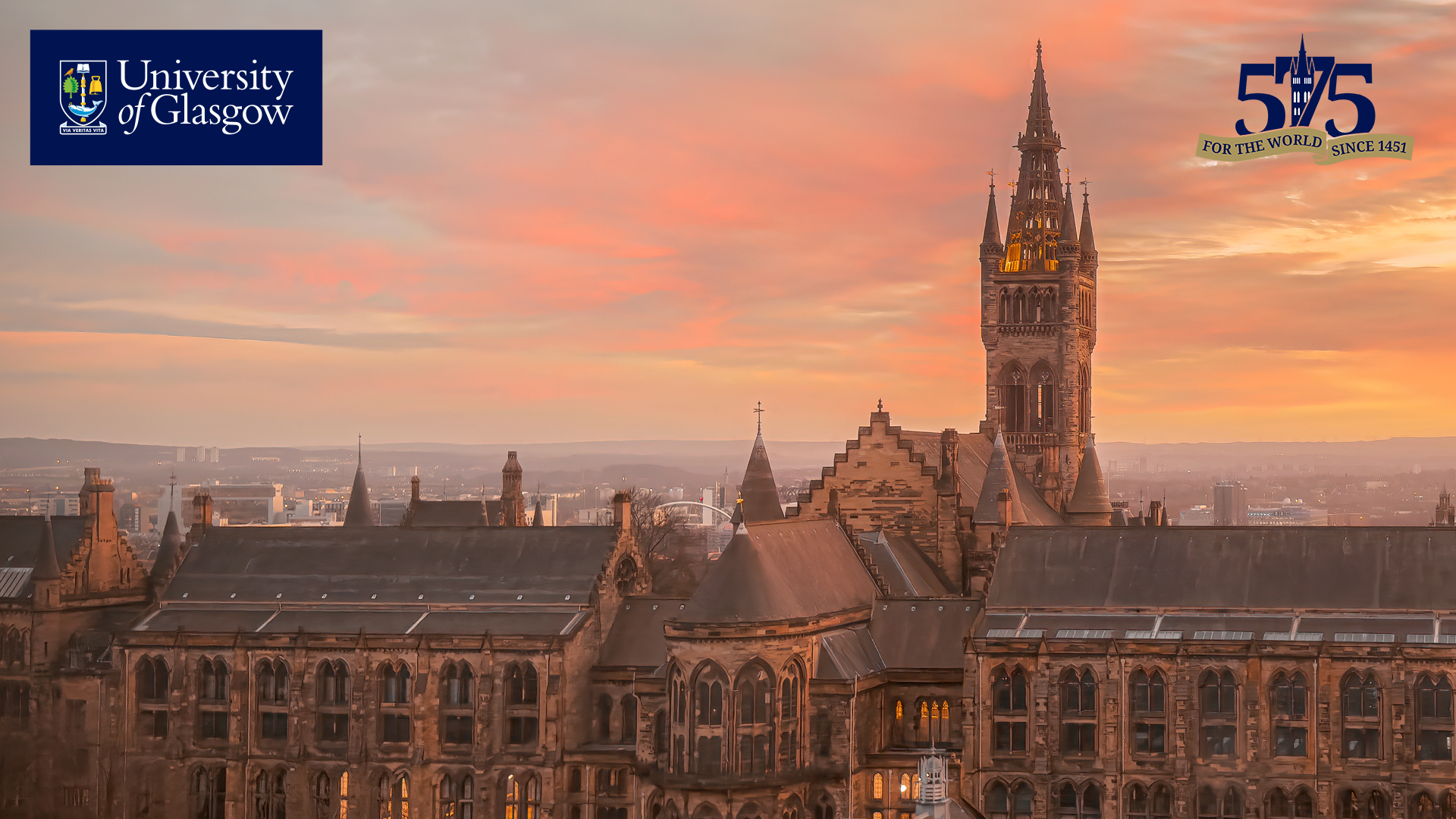 The Gilbert Scott Building pictured at sunset
