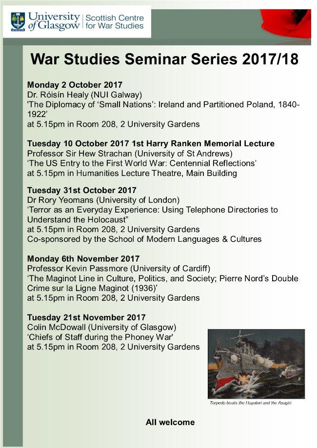 War studies seminars 2017-18 semester 1