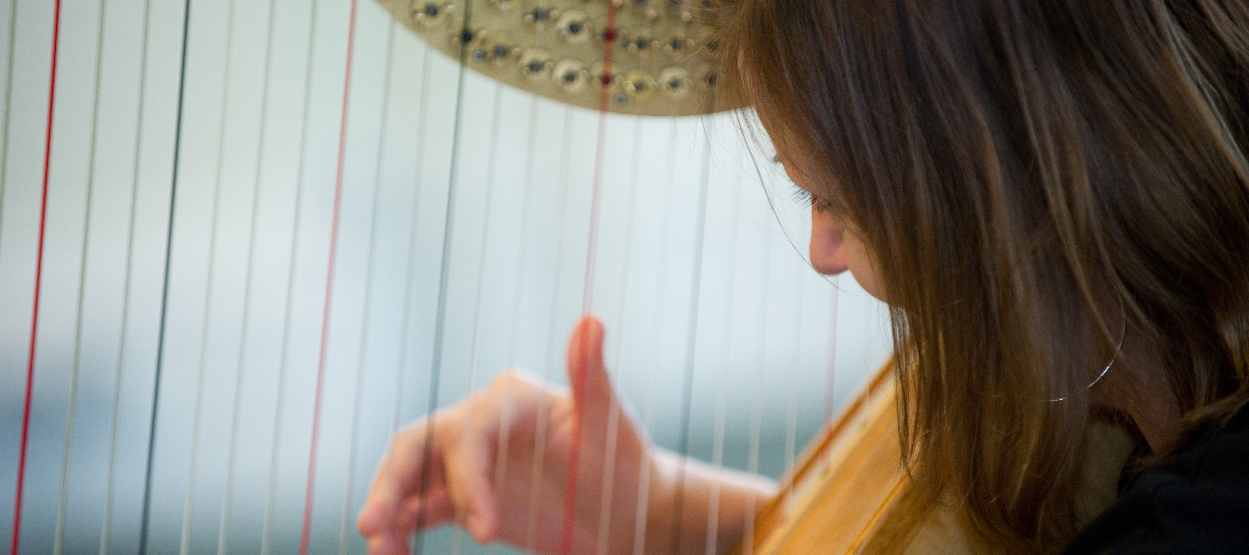 A student plays the orchestral harp