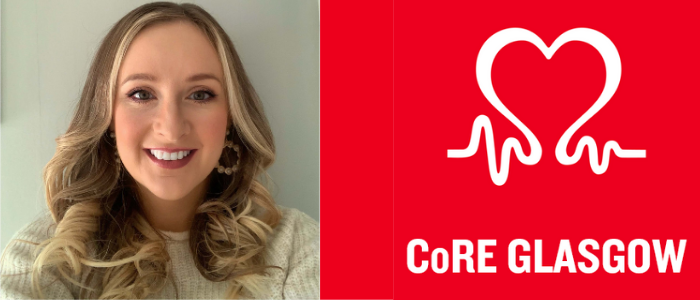Portrait of Helen and BHF CoRE logo