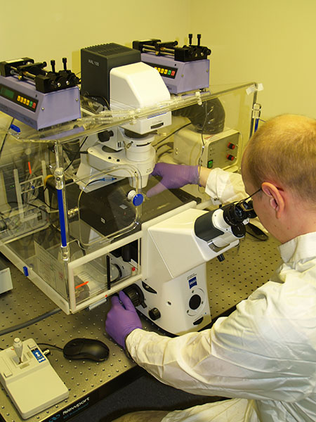 Image of person using equipment in a bio lab