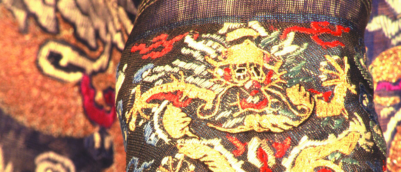 Cuff of an embroidered robe with dragon detail