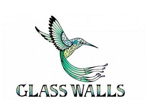 Coloured sketch of a hummingbird with the text Glass Walls