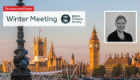 A graphic for the BTS Winter online meeting with the logo and Julie Worrell against the background of London skyline