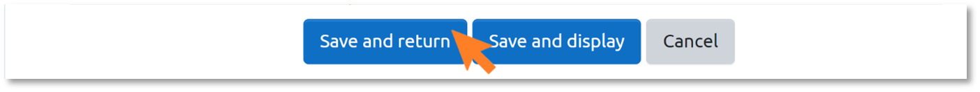 This is an image showing a save and return button with an arrow pointing at it