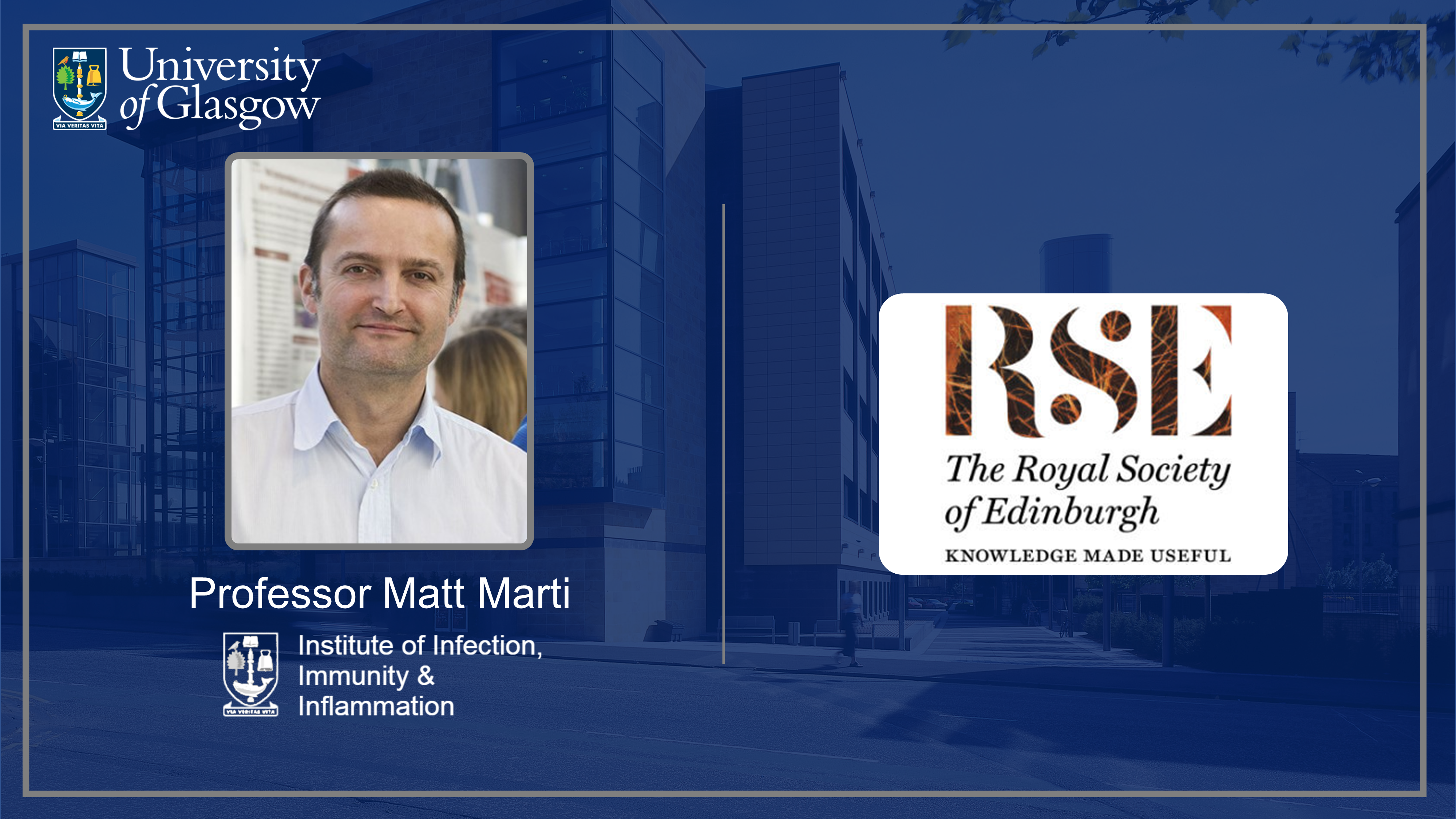 A graphic with a photo of Professor Matthias Marti and the RSE logo