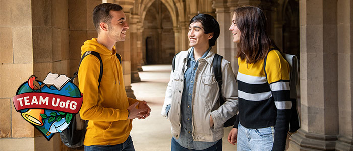 Students chatting in the cloisters