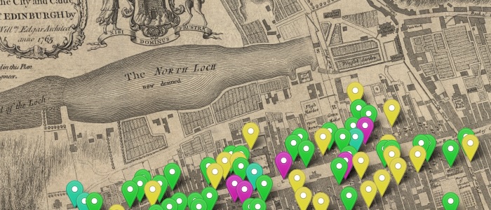A map of Edinburgh indicating points of interest regarding Allan Ramsay