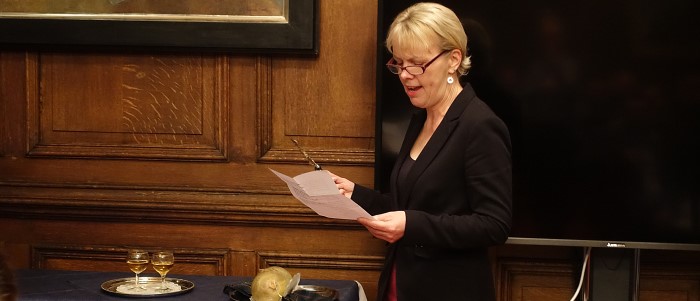 Professor Margaret Lucas prepares to slay the chieftain of the pudding race
