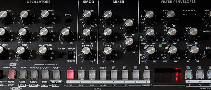 The control panel of a Moog sequencer