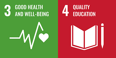Icons for SDG 3 (Good health and well-being) and SDG 4 (Quality education)