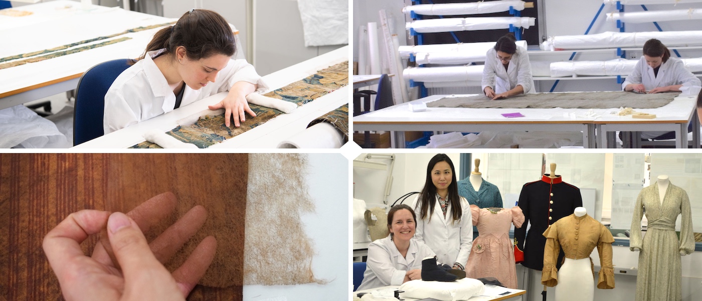 Scenes from the textile conservation programme at the Kelvin Centre