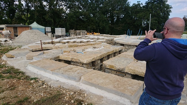 Andrew Watson during a visit to The Round Barrow at Higher Ground Meadow, near Dorchester, during construction of the columbarium. 