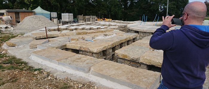 Andrew Watson during a visit to The Round Barrow at Higher Ground Meadow, near Dorchester, during construction of the columbarium. 