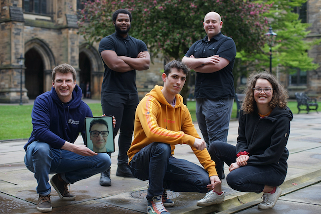 A photo of the GRILL team assembled on the University of Glasgow quad